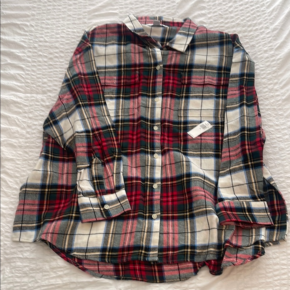 Plaid Flannel Shirt - Red, Blue, White